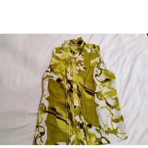 The Limited Olive Green and White Abstract Button Down Shirt